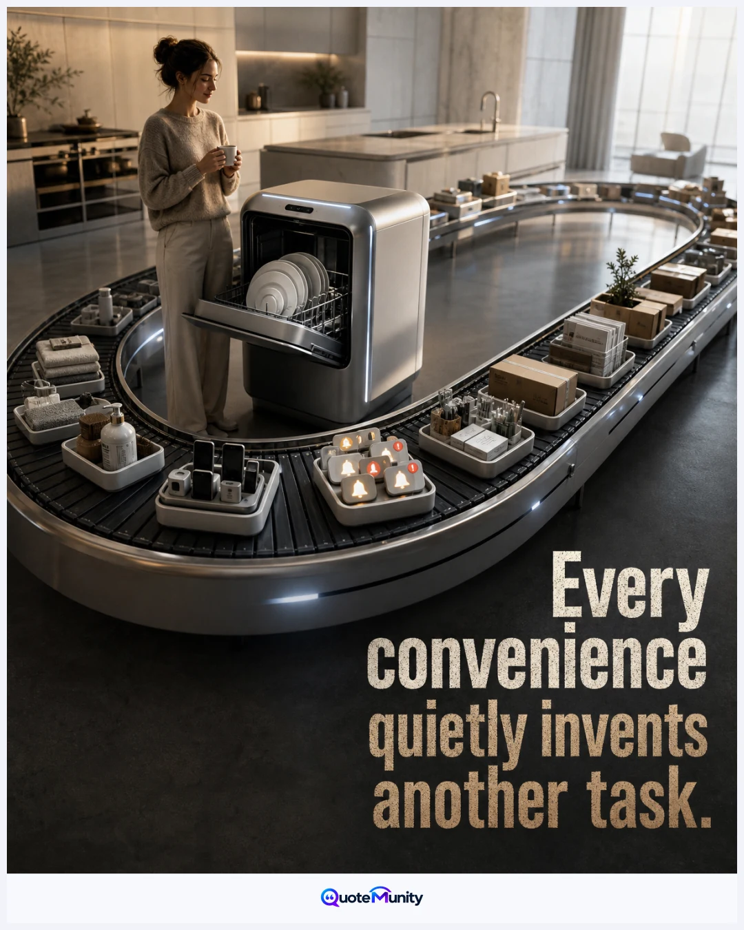 Modern tools save individual moments while multiplying the invisible maintenance, choices, and notifications surrounding everyday life.